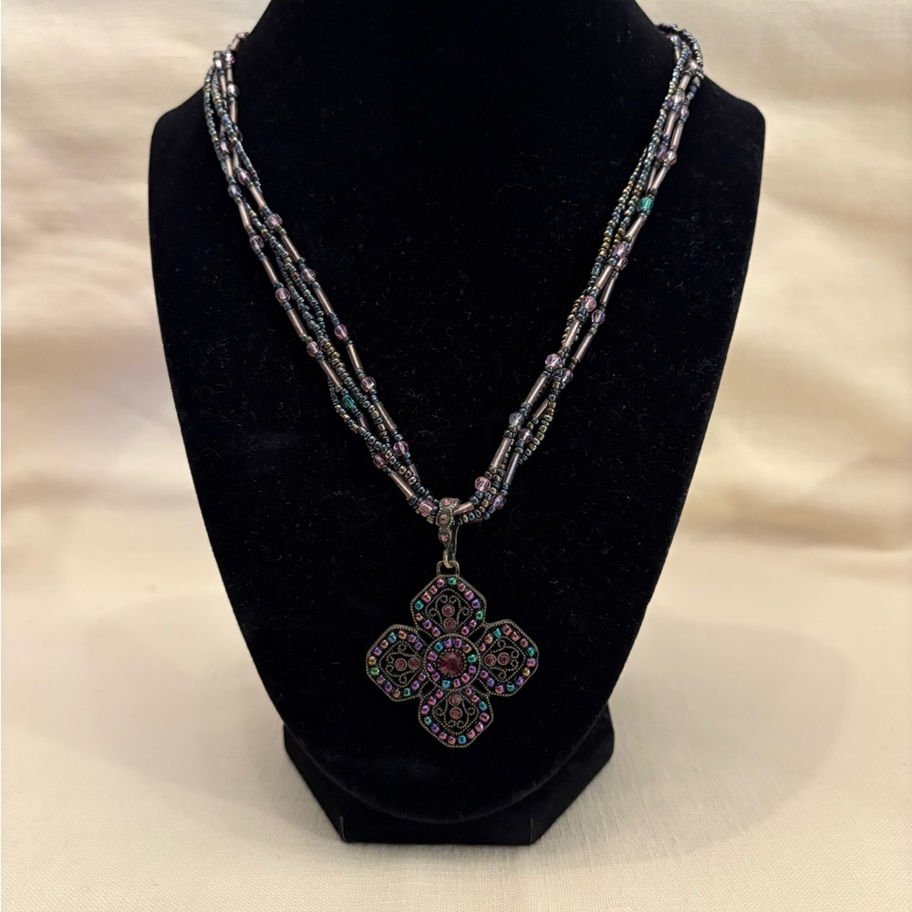 Premier Designs Purple and Green Beaded Necklace